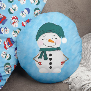 Cute Snowman Scarf Pet Kerstmis Rond Kussen