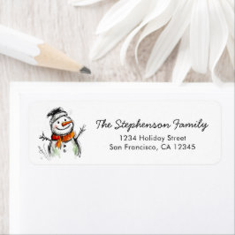 Cute Snowman Sketch Christmas Return Address Etiket