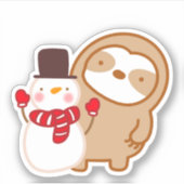 Cute Snowman Sloth Sticker (Voorkant)