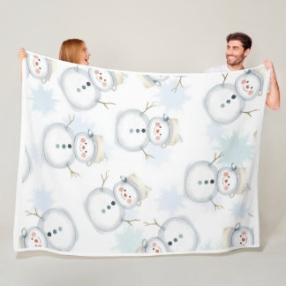 Cute Snowman & Snowflake Pattern Blanket  Fleece Deken