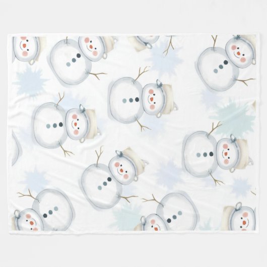 Cute Snowman & Snowflake Pattern Blanket  Fleece Deken (Voorkant (Horizontaal))