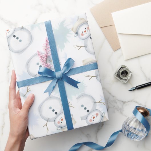 Cute Snowman & Snowflake Pattern  gift wrapping  Cadeaupapier (Geschenken)