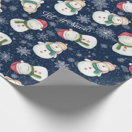 Cute Snowman Snowflake Whimsical Cadeaupapier (Hoek)