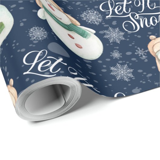 Cute Snowman Snowflake Whimsical Cadeaupapier (Rol Hoek)