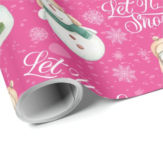 Cute Snowman Snowflake Whimsical Cadeaupapier (Rol Hoek)