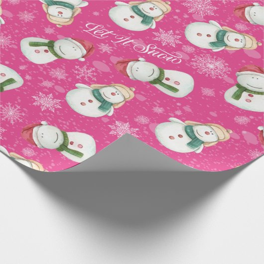 Cute Snowman Snowflake Whimsical Cadeaupapier (Hoek)