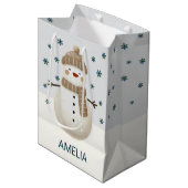 Cute Snowman Snowflakes Drawing Christmas Name Medium Cadeauzakje (Voorkant Gekanteld)