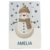 Cute Snowman Snowflakes Drawing Christmas Name Medium Cadeauzakje (Achterkant)