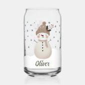 Cute Snowman Snowflakes Kids Name Blikvorm Glas (Voorkant)