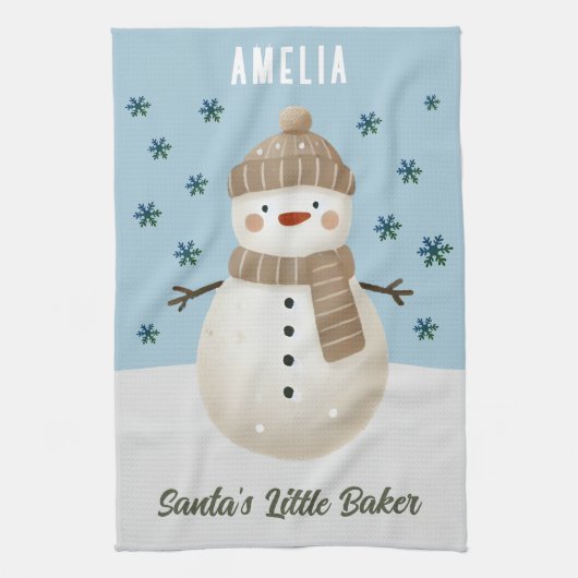 Cute Snowman Snowflakes Santa's Little Baker Kid Theedoek (Verticaal)