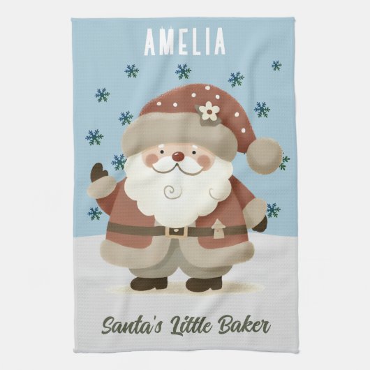 Cute Snowman Snowflakes Santa's Little Baker Kid Theedoek (Verticaal)