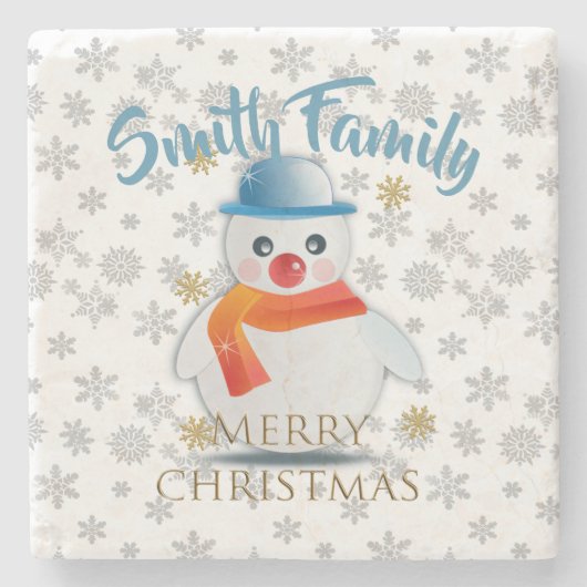 Cute Snowman Stenen Onderzetter (Voorkant)