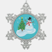 Cute Snowman Tin Sneeuwvlok Ornament (Voorkant)