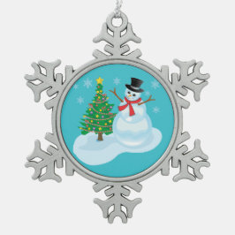 Cute Snowman Tin Sneeuwvlok Ornament