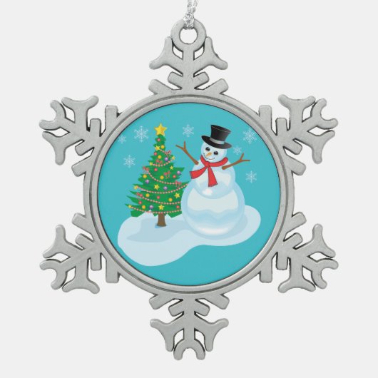 Cute Snowman Tin Sneeuwvlok Ornament (Voorkant)