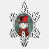 Cute Snowman Tin Sneeuwvlok Ornament (Rechts)
