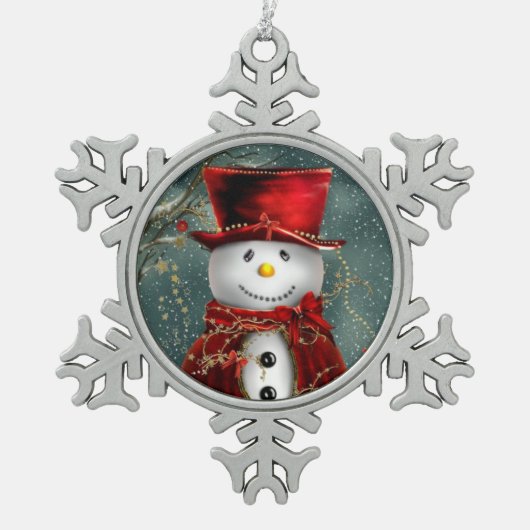 Cute Snowman Tin Sneeuwvlok Ornament (Voorkant)