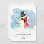 Cute Snowman Top Hat Merry Kerstscript Foto Feestdagenkaart<br><div class="desc">"Cute Retro Snowman met Holly Decorated Top Hat and Merry Kerstscript in een Photo Holiday Card met je familiefoto." Sweet, retro 50s of 60s stijl waterverf sneeuwman met een veerboom en sjaal over een bevroren sneeuwhemel brengt een warm bericht naar familie en vrienden. Uw foto wordt gemakkelijk geupload om de...</div>