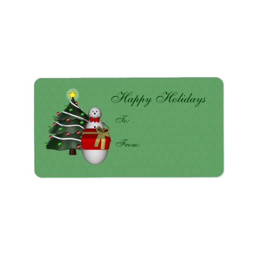Cute Snowman Tree Holiday Gift Label (Voorkant)