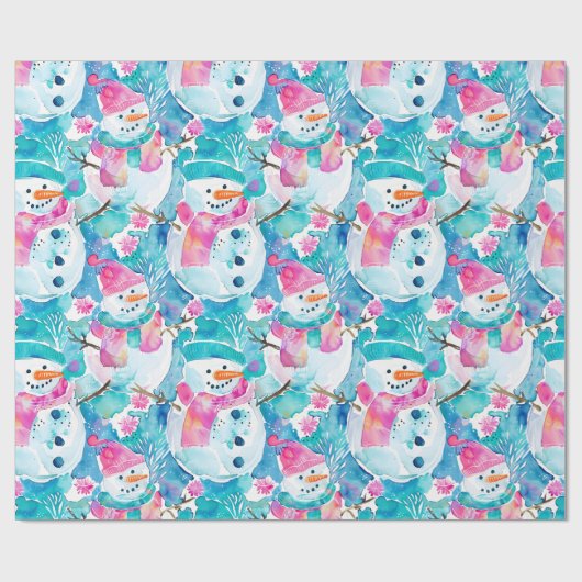 Cute snowman turquoise watercolor pattern cadeaupapier (Vlak)