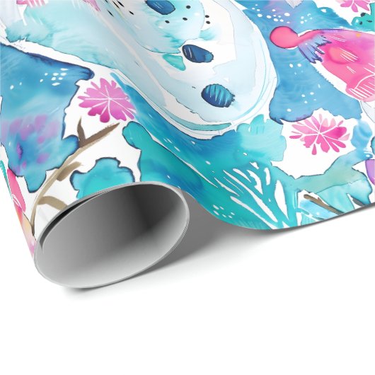 Cute snowman turquoise watercolor pattern cadeaupapier (Rol Hoek)