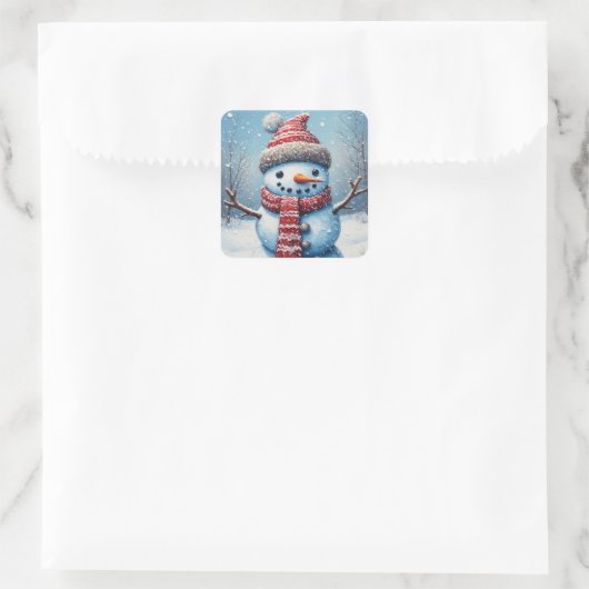 Cute Snowman Vierkante Sticker (Tas)