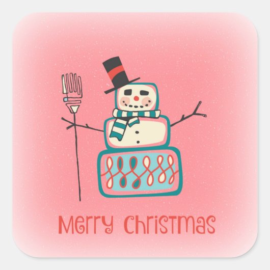 Cute Snowman Vierkante Sticker (Voorkant)