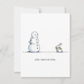 Cute Snowman vs Bunny Funny Christmas Card Feestdagenkaart (Voorkant)