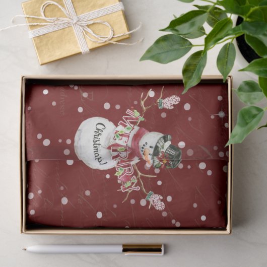 Cute Snowman Waterverf Merry kersttypografie Tissuepapier (Geschenk)