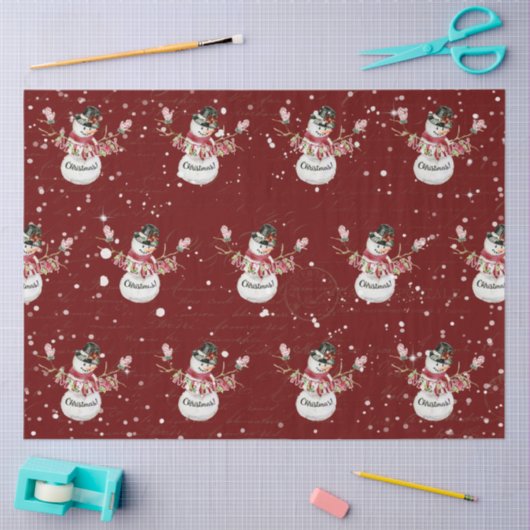 Cute Snowman Waterverf Merry kersttypografie Tissuepapier (Craft)