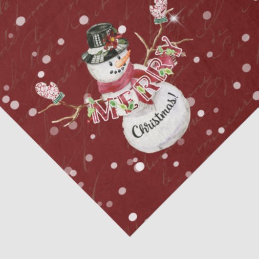 Cute Snowman Waterverf Merry kersttypografie Tissuepapier (Detail)