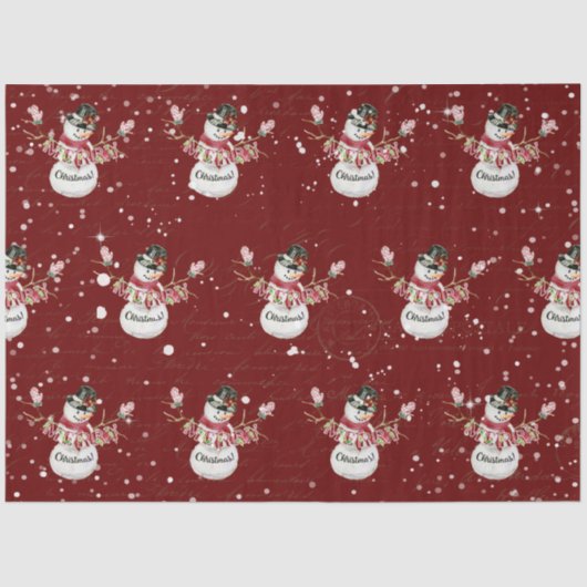 Cute Snowman Waterverf Merry kersttypografie Tissuepapier (Voorkant)