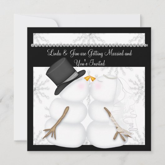 CUTE Snowman Wedding Invitations with Snowflakes Kaart (Voorkant)