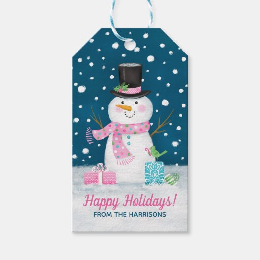 Cute Snowman Winter Kerstmis Cadeaulabel (Voorkant)