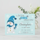 Cute Snowman Winter Onederland 1e verjaardag Kaart (Staand voorkant)