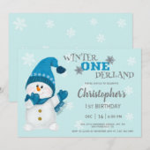 Cute Snowman Winter Onederland 1e verjaardag Kaart (Voorkant / Achterkant)