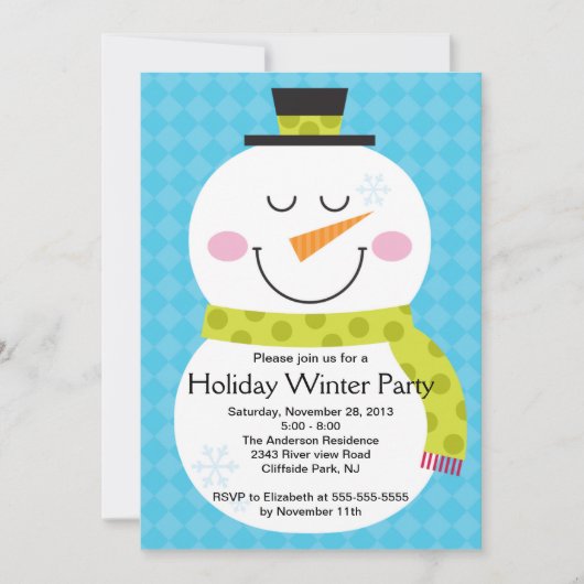 Cute Snowman Winter Party Invitation Kaart (Voorkant)