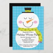 Cute Snowman Winter Party Invitation Kaart (Voorkant / Achterkant)