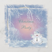 Cute Snowman & Winter Scene Kerstparty Kaart (Voorkant / Achterkant)