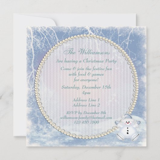 Cute Snowman & Winter Scene Kerstparty Kaart (Achterkant)