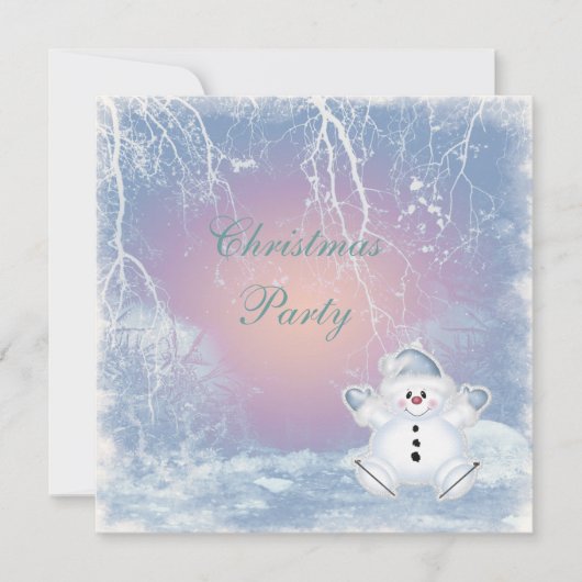 Cute Snowman & Winter Scene Kerstparty Kaart (Voorkant)