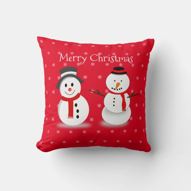 Cute Snowman Winter Snow Red Merry Kerstmis Kinder Kussen (Voorkant)