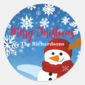 Cute Snowman Winter Wonderland Merry Kerstry Ronde Sticker (Voorkant)