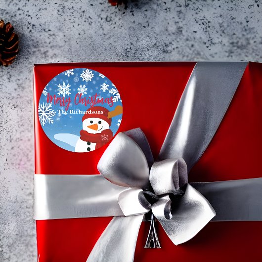 Cute Snowman Winter Wonderland Merry Kerstry Ronde Sticker