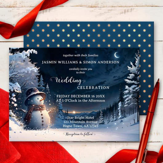Cute Snowman Winter Wonderland Wedding Kaart