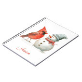 Cute Snowman with Bird Winter Christmas Scene Notitieboek (Linkerzijde)