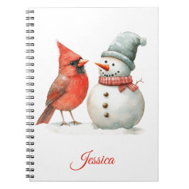 Cute Snowman with Bird Winter Christmas Scene Notitieboek