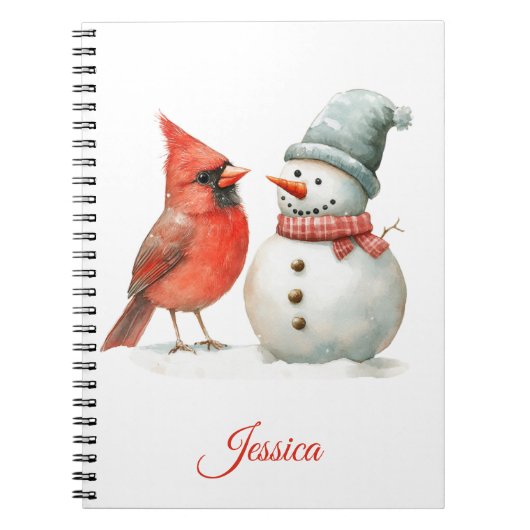 Cute Snowman with Bird Winter Christmas Scene Notitieboek (Voorkant)