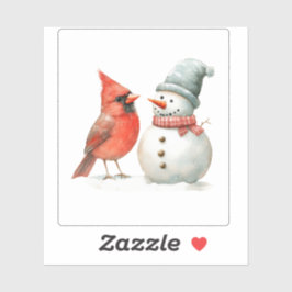 Cute Snowman with Bird Winter Christmas Scene Sticker