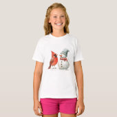 Cute Snowman with Bird Winter Christmas Scene T-shirt (Voorkant volledig)